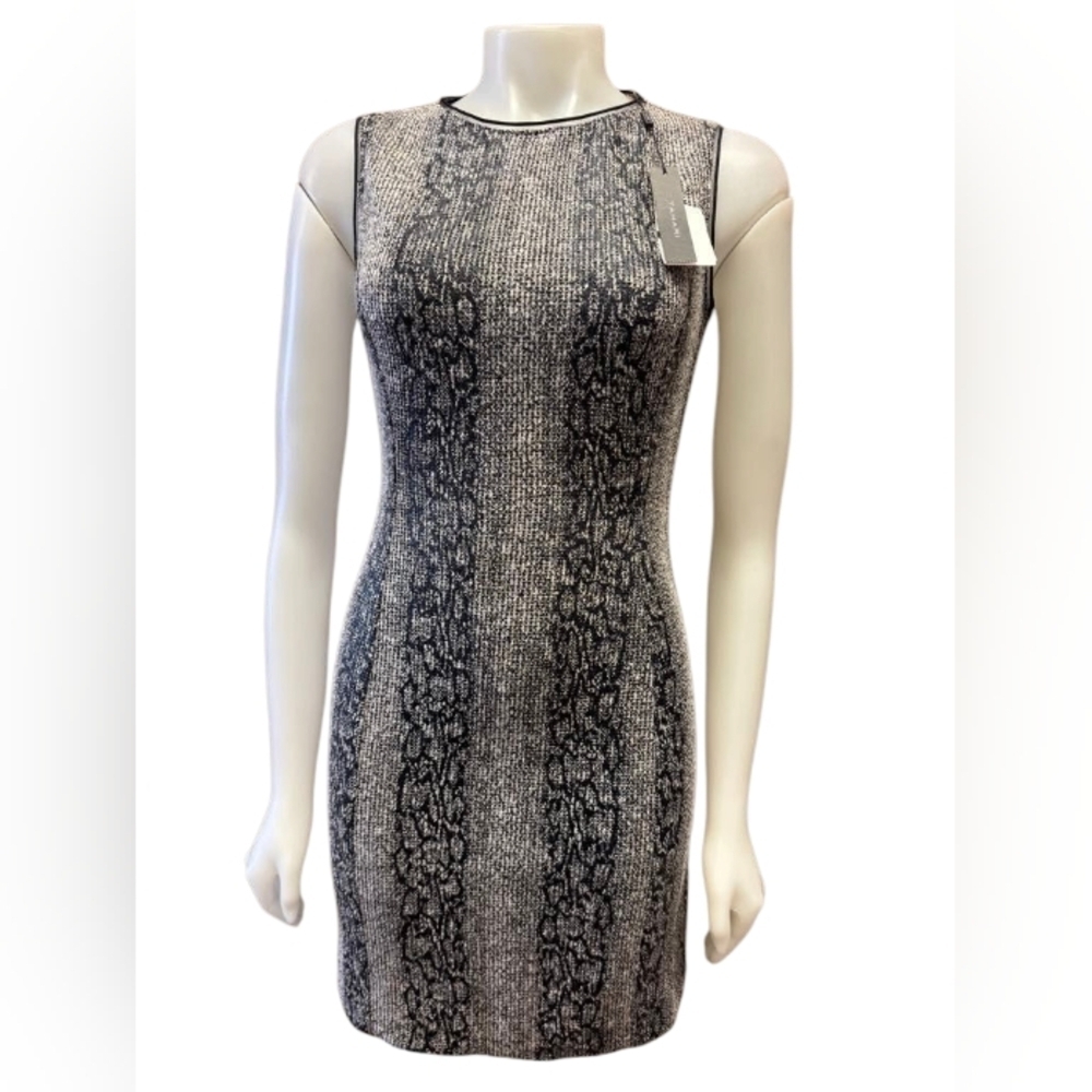 Tahari NWT Dress Sleeveless Mini Bodycon Reptile Print Grey/Black Size 2